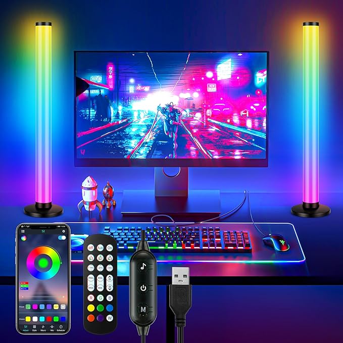 RGB Light Bars 360° Full-Screen Lighting, 2x16.5 Inch Smart RGB IC LED Light Bars for Room, Music Sync TV Lights Bar with Remote, App Control, USB Powered for PC Monitor Backlight Bedroom Gaming Desk