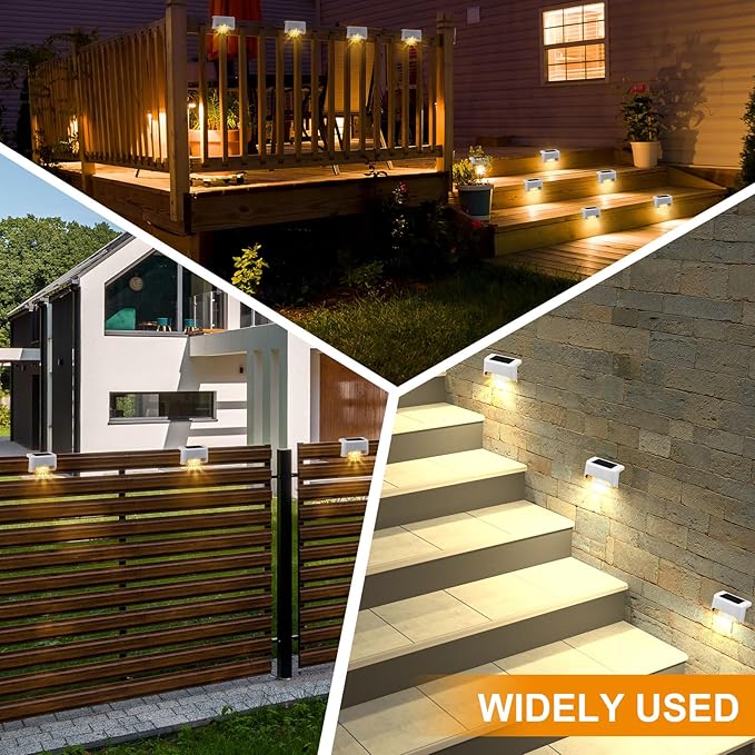 Geelin 32 Pcs Solar Deck Lights Outdoor, Waterproof LED Solar Step Fence Lights for Stairs, Step, Railing, Patio, Driveway, Garden, Pathway and Yard(White Shell Warm White Light)