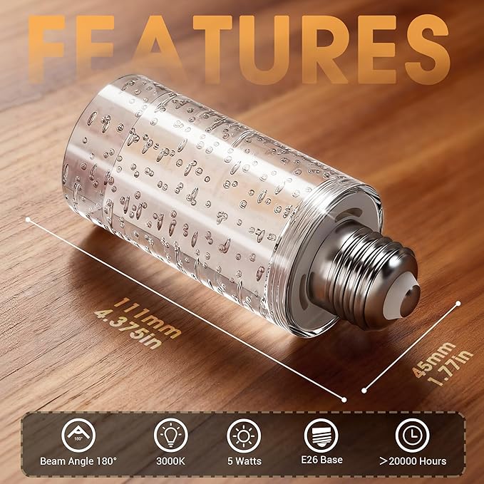 JandCase LED Bulb,5W,3000K,500LM Dimmable E26 Acrylic Bubble Bulb with Ceramic Base, Suitable for E26 Lighting Fixtures Including Chandeliers, Wall Sconces, Table Lamps, and Vanity Lights-3 Pack