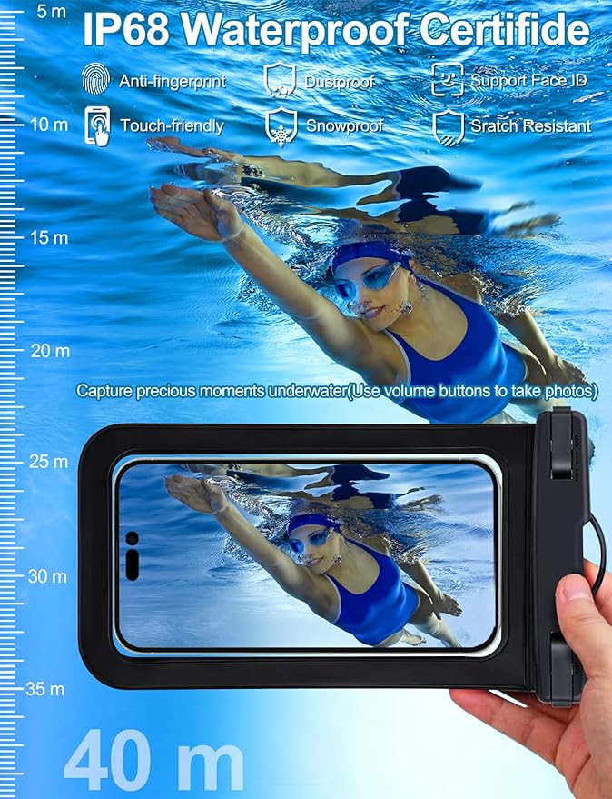 Famoby Up to 8.3" 5 Pack Multicolor Universal Waterproof Phone Pouch, Phone Waterproof Case Dry Bag,Protection Level: IP68,Outdoor Sports for Apple iPhone,Samsung,and More,Black,Blue,Pink,Orange,Green