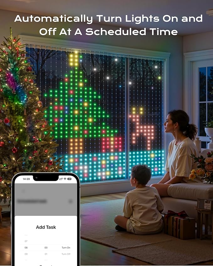 540 RGBIC LEDs Smart Curtain Lights with DIY GIF, 4.9x6.6ft Color Changing Christmas Wall Lightss with APP, IP65 Waterproof String Fairy Lightss for Indoor Outdoor Bedroom Window Garage