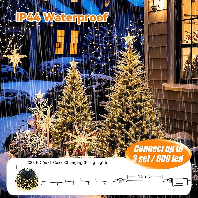 LitHome 66FT 200 LED Color Changing Christmas String Lights Outdoor, 35 Colors 9 Modes RGB Christmas Lights with Remote, Connectable Led String Light Plug in for Xmas Tree Indoor Holiday Party Decor