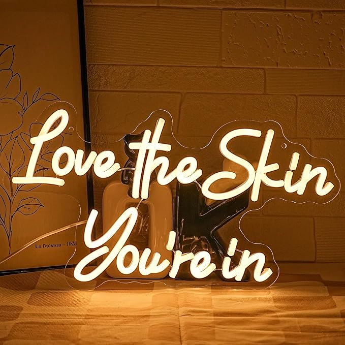 Love the Skin You're in'' Neon Sign Facial Spa Neon Light for Wall Decor Warm White Letters Neon Lights Beauty Salon Sign for Business Skin Care Salon Beauty Shop Decorations