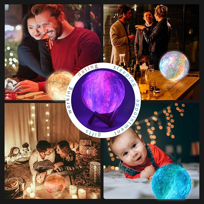 Moon Lamp Kids Night Light Galaxy Lamp - 16 Colors Moon Light with Wood Stand Remote & Touch Control USB Rechargeable Gift for Girls Lover Birthday - 5.9 inch