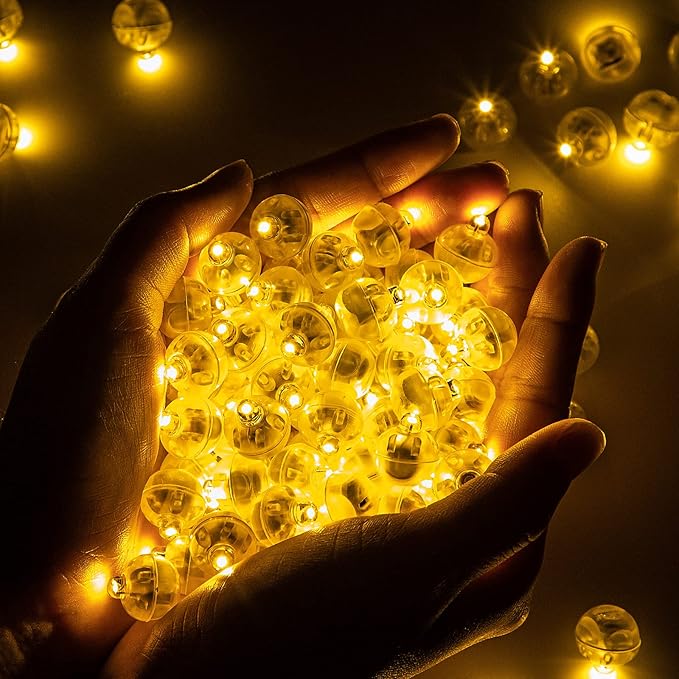 50pcs LED Yellow Balloon Light Mini Tiny LED Light, Small Round Led Ball Lamp for Paper Lantern Indoor Outdoor Fun Birthday Event Halloween Christmas Party Wedding Decoration Supplies