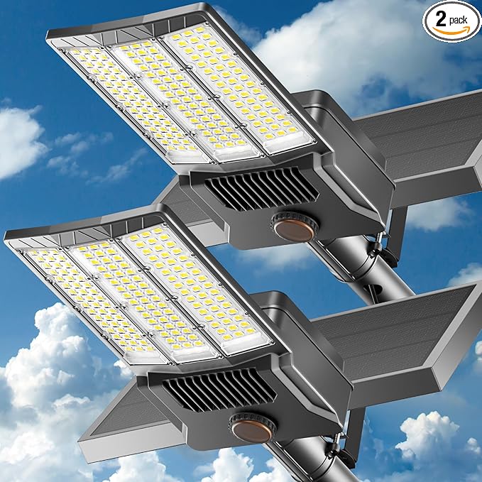 10000W Solar Street Light Outdoor, Commercial Grade Outdoor Solar Lights Dusk to Dawn, Large Panel Pro Outside Light with Motion Sensor and Remote, Solar Parking Lot Lights for Yard, Country 2 Pack