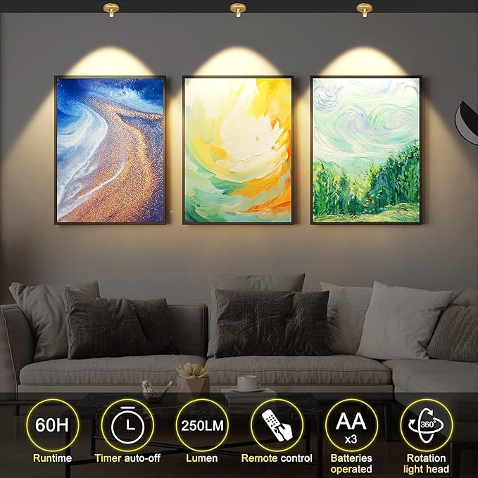 2Pack Wireless Battery Spotlight Indoor for Plants with Remote, Led Picture Painting Lights for Wall Art Display Decor,Puck Uplight for Trees Stick Indoor Spot Led Accent for Gallery Hallway Dimmable