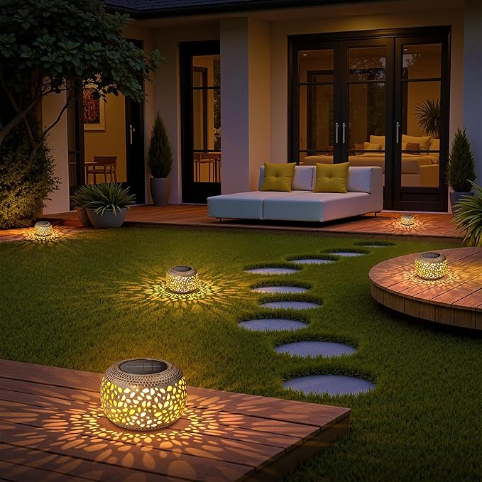 Solar Lanterns Outdoor Waterproof: 2 Pack Hollow Out Retro Metal Lantern Lights - Solar Lantern Decorative - Gardening Gifts for Women Mother's Day, Outside Garden Yard Patio & Indoor Tabletop Decor