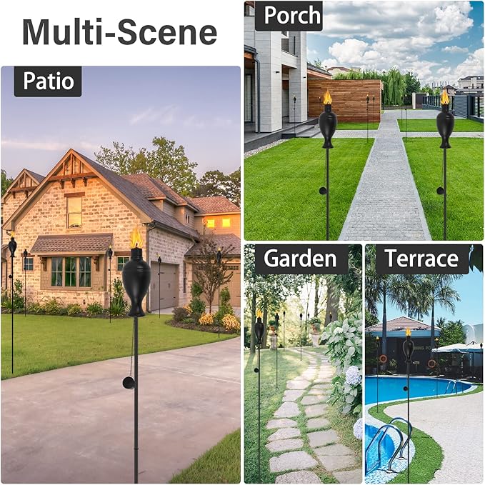 6 Pack Metal Torches for Outside, Upgraded Metal Torches with 3-Prong Grounded Stake, Extra-Large 58-Inch Citronella Torches for Party Patio Pathway (More Stable)