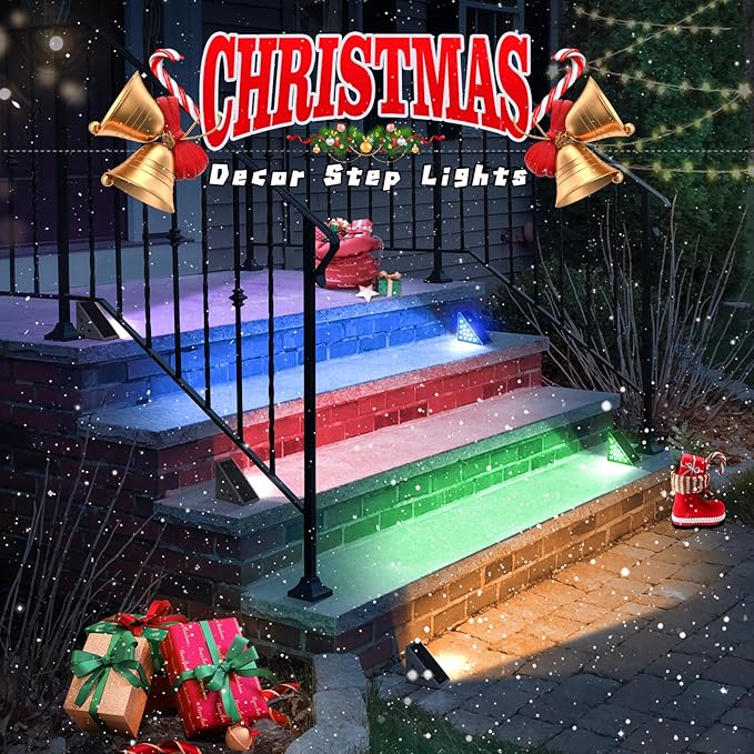 NIORSUN Solar Step Lights,12 Pack RGB Solid Color Changing Solar Stair Lights Outdoor Waterproof IP67 Auto On Off,Solar Lights for Steps,Stair,Patio,Yard,Porch,Front Door,Deck Decor