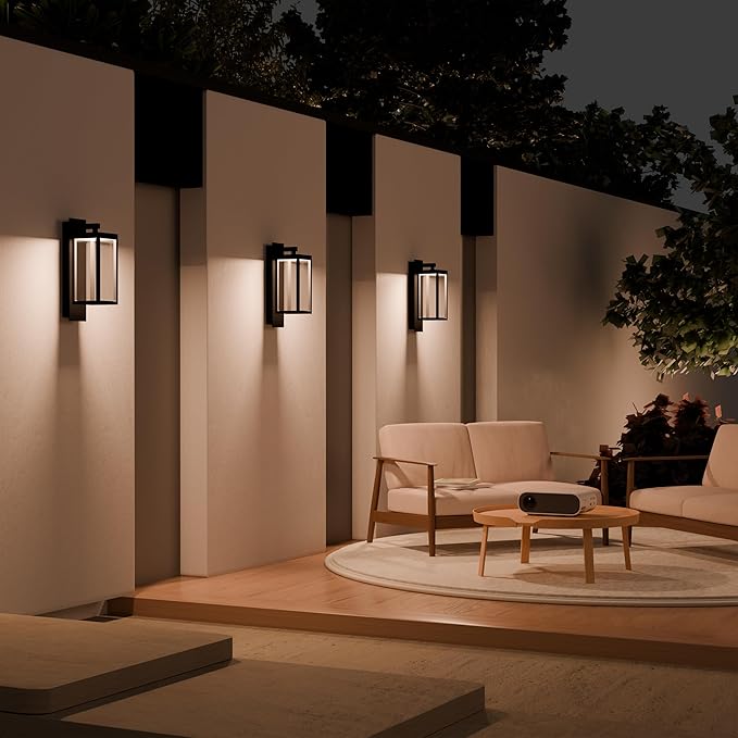 Modern Motion Sensor Outdoor Wall Light Sconce with Glass, 850LM LED, IP65 Waterproof Aluminum Lantern - Anti-Rust Exterior Lighting for Porch, Garage, Front Door, Patio,Black