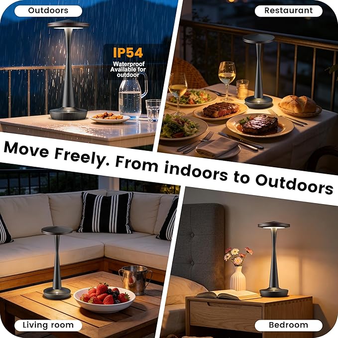 SAKRINGT Rechargeable Cordless Table Lamp, 72Hrs Battery Operated LED Table Light, Portable Touch Dimmable Lamp for Restaurant Patio Dining Outdoor Camping（2 Pack）