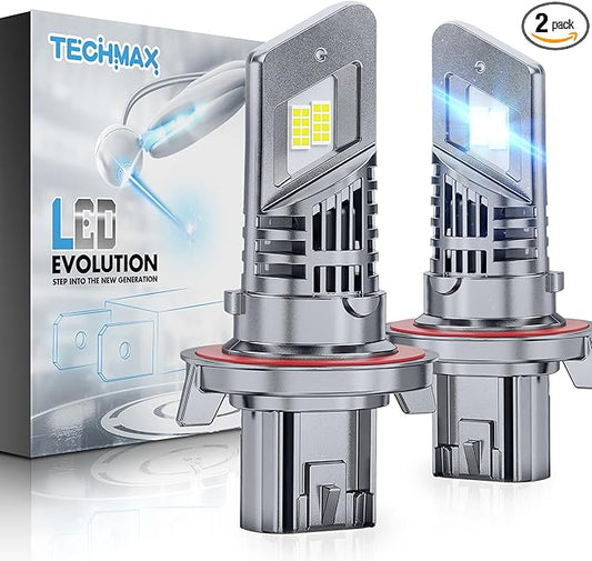 TECHMAX H13 Light Bulbs, 9008 Fog Light Bulb w/Fan 600% Bright 6500K Wireless Direct Insertion Plug and Play, Pack of 2