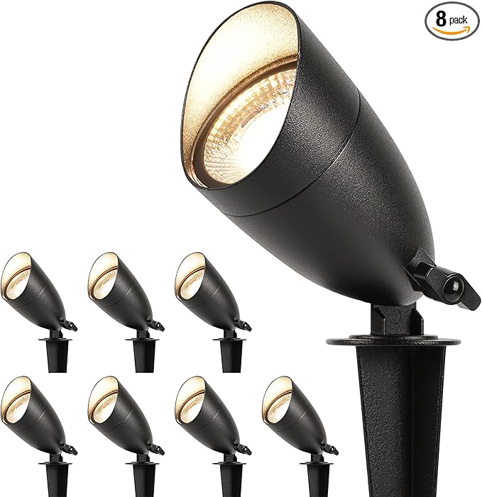 LUTEC 12V Low Voltage Landscape Lighting, Die-cast Aluminum Spot Lights with Connectors, IP65 Waterproof Outdoor Landscape Spotlights, 5W 550LM Warm White 3000K for Tree Garden Yard Pathway, 8 Pack