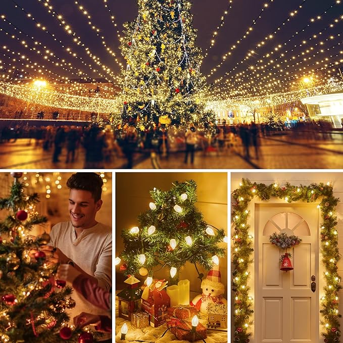 25 Pack C7 Led Replacement Christmas Light Bulb, C7 Shatterproof Led Bulbs for Christmas String Lights, E12 Candelabra Base, Commercial Grade Dimmable Holiday Bulbs, Warm White