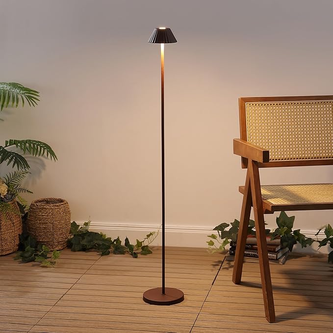Eyely EYL7168A Jenny 44" Modern Minimalist Indoor/Outdoor Iron Pleated Shade Rechargeable/Cordless Dimmable Integrated LED Floor Lamp, Brown