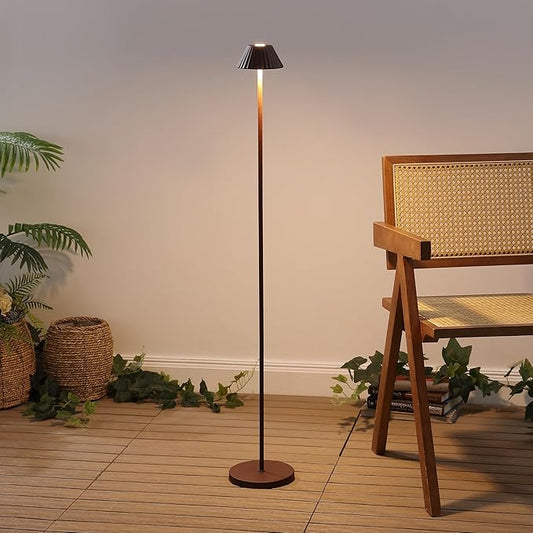 Eyely EYL7168A Jenny 44" Modern Minimalist Indoor/Outdoor Iron Pleated Shade Rechargeable/Cordless Dimmable Integrated LED Floor Lamp, Brown