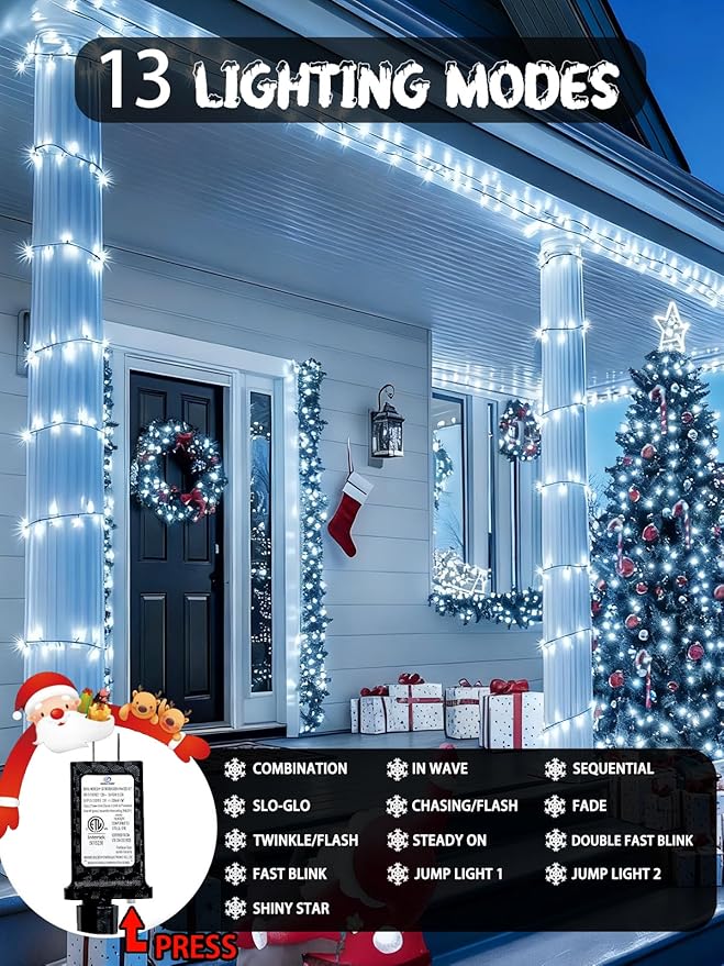 240 LED 78FT C6 Christmas String Lights, Super Long Christmas Lights Outdoor Indoor with 13 Modes & Timer, Waterproof Fairy Twinkle Light Plug in for Tree Garden Party Xmas Decorations (Cool White)
