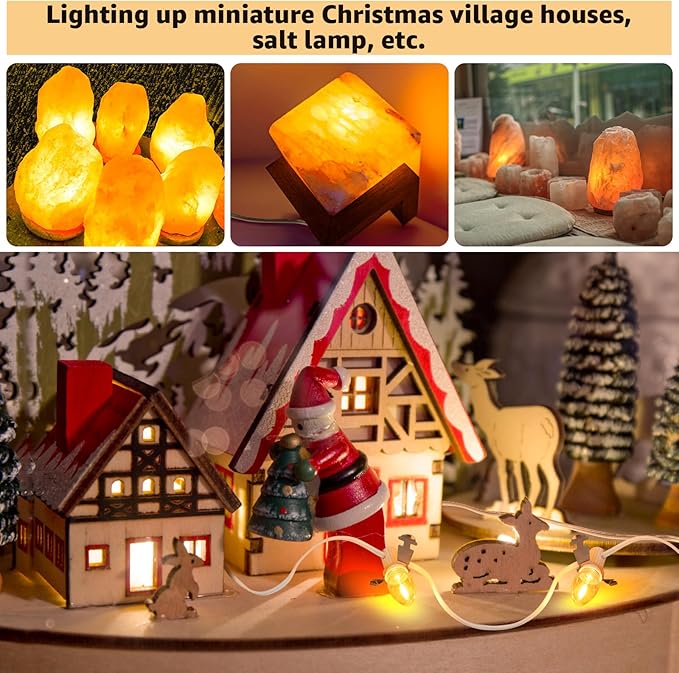 Christmas Village Lights, C7 Blow Molded Light Cord with 9 LED Bulb.11.8Feet Suitable for Christmas Village Houses, Halloween Holiday，Holiday Lighting - Warm Light