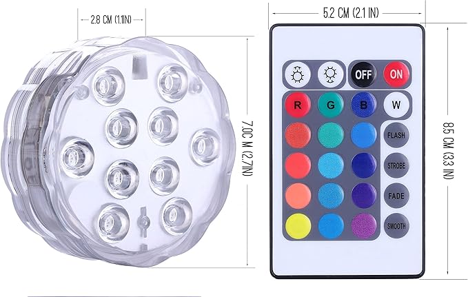 Submersible LED Lights Remote Control, RGB Multi Color Changing Waterproof Light for Pool, Vase Base, Spa, Aquarium, Pond, Hot Tub, Decoration, Party, 2-Pack