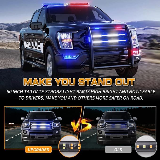 XRIDONSEN 2PCS 24 inch Truck Blue White Emergency Grill Lights Strip 288 LED Grille Strobe Lights Flashing Warning Safety Waterproof First Responder Lights for Firefighter Police Vehicles Fire Trucks