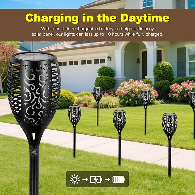 4 Pack Solar Lights Outdoor Larger 96 LED Solar Tiki Torches with Flickering Flame Upgraded Taller 43" Outdoor Lights Waterproof for Garden Patio Yard Pathway Outside Halloween Decorations