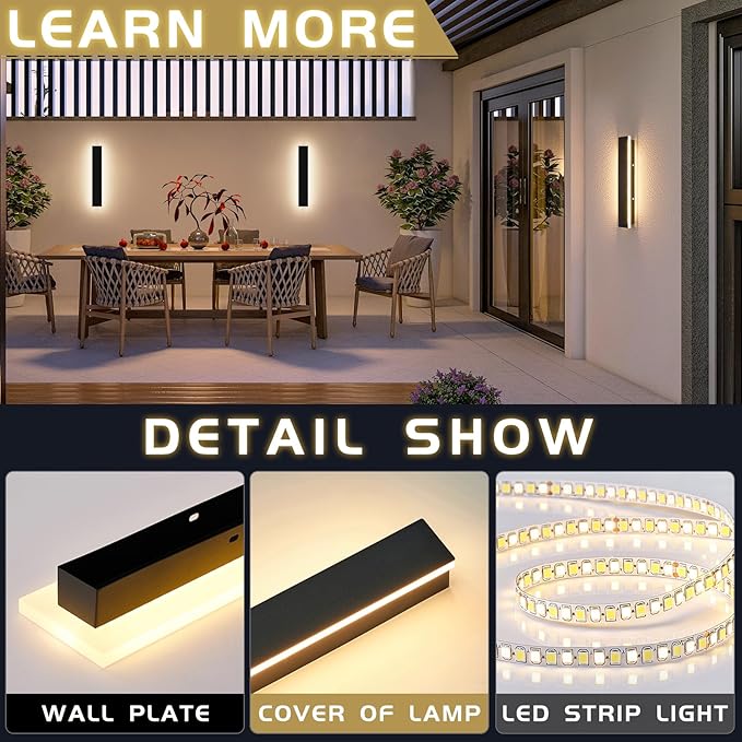 Mikeru 2 Pack Outdoor Wall Light, 11.82 Inch Front Porch Light, 3000k Black Exterior Wall Light Ip65 Waterproof Led Wall Mount Lighting, Exterior Wall Lights for House Courtyard Balcony Porch