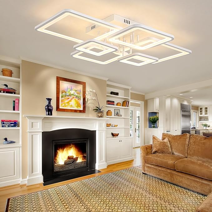 Modern LED Ceiling Lights for Bedroom Dimmable Modern 6 Ring Square Ceiling Lights for Living Room with Remote Control White Bedroom Ceiling Lamp Fixures for Kitchen,Bathroom,Balcony