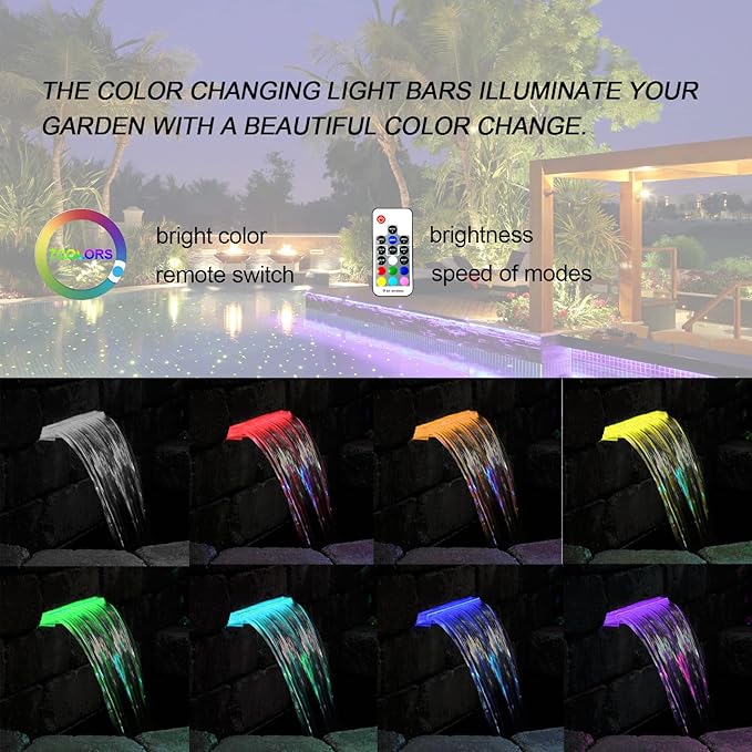 Longrun LED Strip Color Changing Garden Show Lights for Pond Spillway Waterfall, Waterproof Lighting Bar for Pool Fountain Landscape Lighting, Aquarium, Water Features and Home Decoration-34.85"