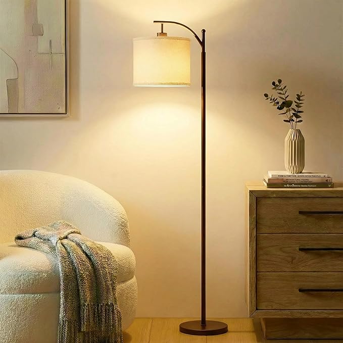 Brightech Montage LED Floor Lamp – Modern Floor Lamp for Living Rooms & Office with Arc Hanging Shade – Standing Lamp for Bedroom Reading, Mid-Century Pole Light for Farmhouse Style - Bronze