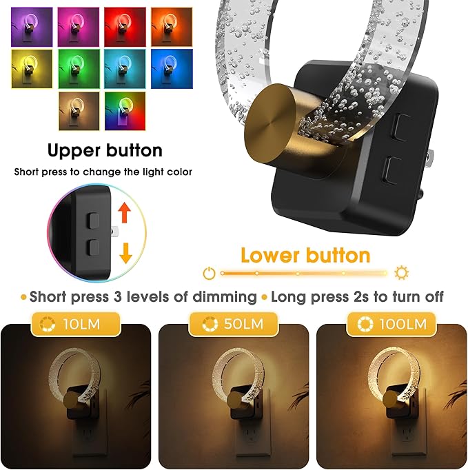 L LOHAS LED Night Lights Plug into Wall, Changing RGB Night Light with Dusk to Dawn Sensor, 180° Rotatable Bubble Nightlight Plug in Wall for Halloween, Christmas, Holiday, Hallway[2 Pack]