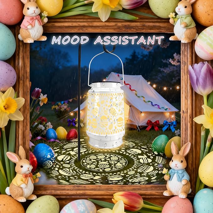 Easter Decorations for Home USB LED Lantern Lamp Tree Ornaments Night Lights with Eggs & Bunny Table Decor, Easter Gifts for Kids Teens Women Adults