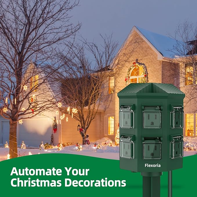 Outdoor Power Strip Waterproof, 60 FT Extension Cord, 6 Grounded Outlets for Christmas Decorations and Inflatables, 15A/1875W, ETL Listed