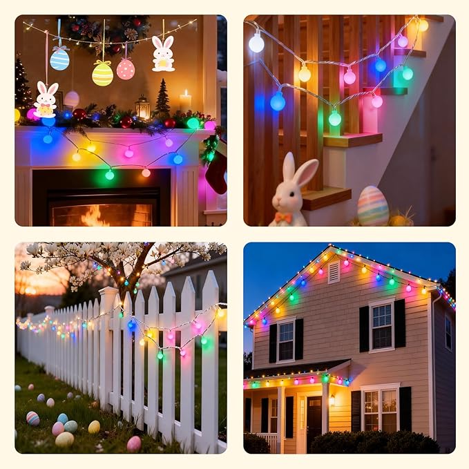 Easter String Lights Plug in, 37.4FT 100 LED Frosted Globe Lights with Remote, USB 8 Mode Decorative Lights for Bedroom, Classroom, Party, Spring Decor
