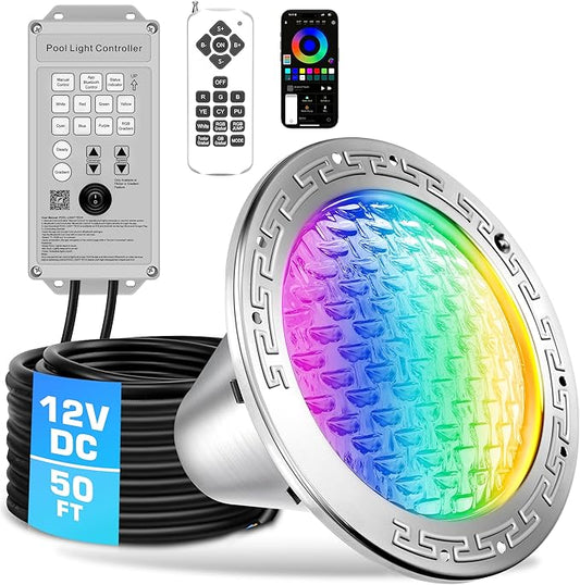 CAtArt 10 Inch LED Pool Lights for Inground Pool,12V DC 35W Color Changing Inground Pool Light with Controller,Remote and APP Control Fit for 10" Large Wet Niches,50ft Cord
