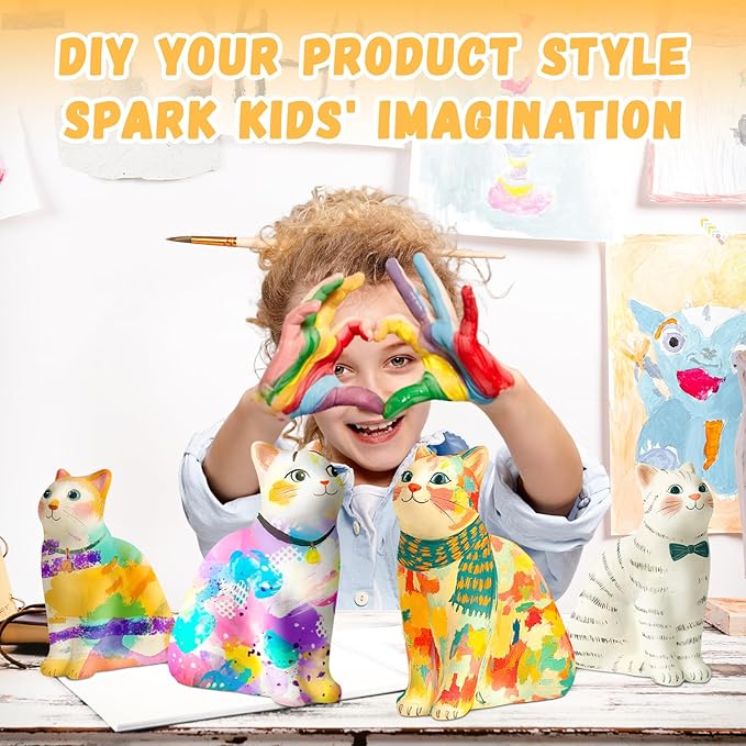 Paint Your Own Cat Lamp Kit, Arts and Crafts for Kids Ages 6-8, Arts and Crafts for Kids Ages 8-12, DIY Cat Lamp for 10 Year Old Girl Gifts, Art Supplies for Girls Boys Birthday Ages 3 4 5 6 7 8 9 10+