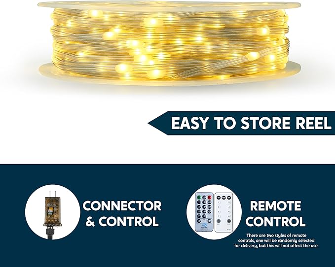 Joiedomi 1200 LED Christmas Lights Outdoor,394 FT Warm White Christmas Tree Lights with 8 Modes Timer, PVC Clear Wire String Lights with Reel for Indoor Outdoor Holiday Xmas Eve Night Decorations