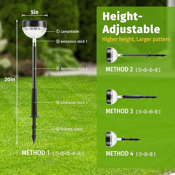 12Pack Solar Pathway Lights Outdoor, Color Changing+8 Fixed Color (Warm White, Cool White, Colored) Solar Lights Outdoor, Bright Solar Powered Garden Light