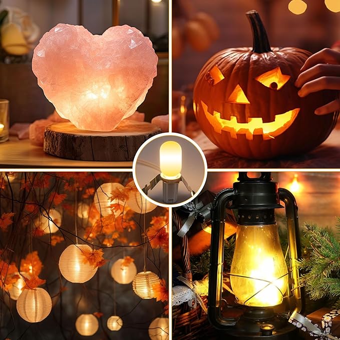 Leelosp 12 Pack Accessory Cord with 1 LED Light Bulb, 4.9 FT Christmas Village Blow Mold Light Cord E12 Clip-On Socket with Double Fuse for Halloween Pumpkin DIY Holiday Decorations