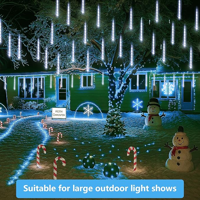 Outdoor Christmas Lights: 40 Tube(Equivalent to 5 Sets of 8-Tubes) Meteor Shower Rain Lights - Waterproof Christmas Halloween Decorations for Yard Outside Tree Roof, White