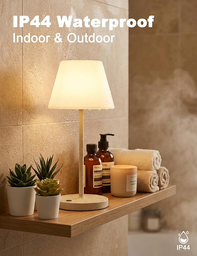 Mini LED Cordless Table Lamp Rechargeable, 3000mAh Battery Operated Shower Lamp Waterproof, Touch Dimmable 2700K Night Light for Patio Camping Dining Outdoor (Mini Khaki)