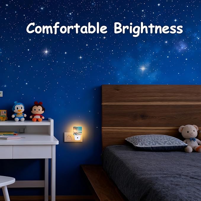 Beach and Sunset Night Light for Kids, Dusk-to-Dawn Auto Sensor Plug in Night Light, 0.5W Energy Saving Non-Toxic Design for Bedroom/Bathroom, Ideal Gifts for Women, Men & Kids