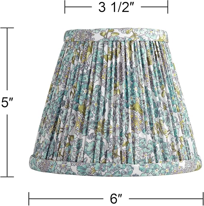 Springcrest Nelle Soft Blue and Green Floral Pleat Cottage Core Shade 3.5x6x5 (Clip-On) - Springcrest