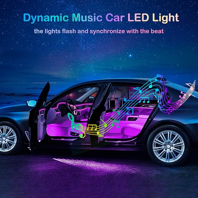 Interior Car LED Strip Lights, RGB 5 in 1 Ambient Lighting Kits with 236 inches Fiber Optic, 16 Million Colors Music Sync USB Car Interior Lights with Wireless APP/Button/RF Remote Control (5 in 1)