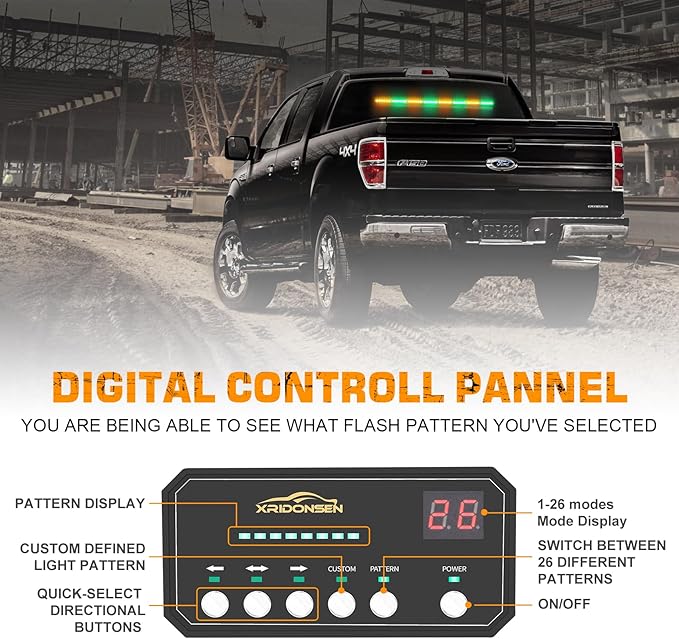 XRIDONSEN 35 inch Amber Green Traffic Advisor Light Bar 48 LED Emergency Strobe Lights Safety Warning Lights Front/Rear Window w/Display Controller for Construction Vehicles plow/Tow Trucks Wreckers