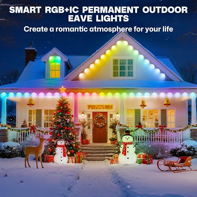 Permanent Outdoor Lights, 100ft Smart Eave Light with 72 LED Lights, IP67 Waterproof, App Control, Outdoor Lights, DIY RGB+IC Light for House Holiday Decorations