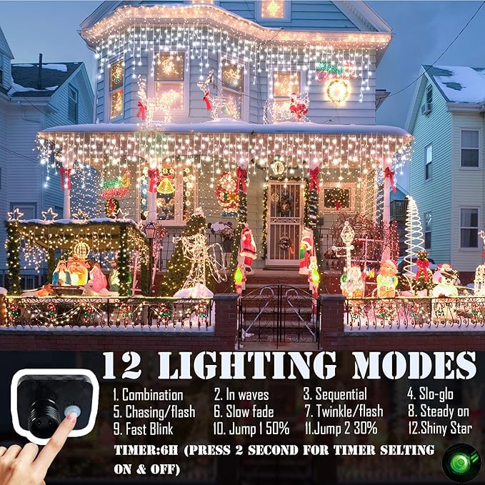 164FT Christmas Lights Outdoor Decorations 1512LED Fairy String Light 12 Lighting Modes with Timer Memory Waterproof Christmas Light for Yard Roof Party Holiday Wedding Garden Decor