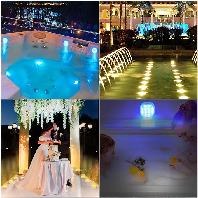 Homly Rechargeable LED Pool Lights for Inground Pool, Above Ground Pool Lights Waterproof Pool Underwater Lights Submersible Led Lights with 16 Colors, Remote, Huge Suction Cup, Magnetic, 4-Pack