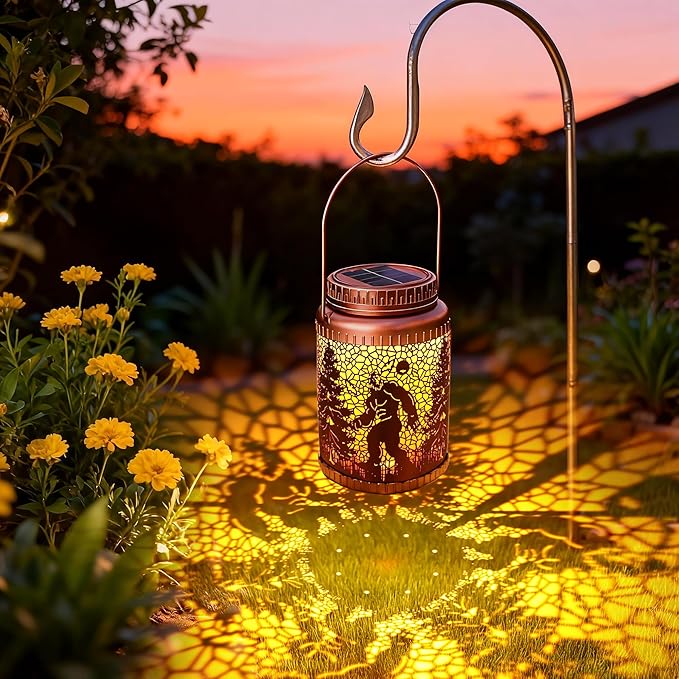 Cooo 4 Pack Solar Lanterns Outdoor Waterproof Bigfoot Sasquatch Christmas Trees Solar Pathway Lights Landscape Path Christmas Gifts for Women Mom Grandma Outdoor Table Lamp Garden Yard Decor-Rose Gold