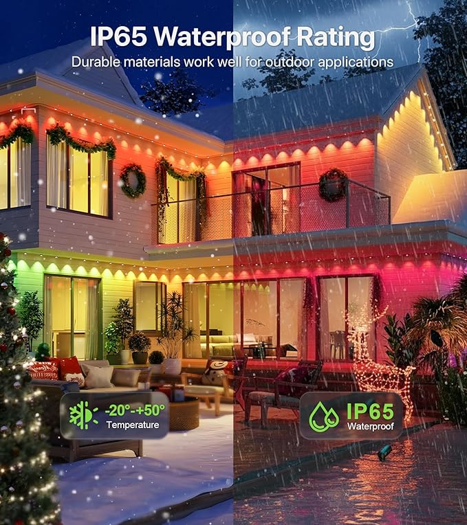 Permanent Outdoor Lights,50FT RGB+IC LED Lights with Smart APP & Remote Control, 72 Scene Modes, Waterproof IP65 for Holiday,Christmas,Yard Decorations(Extension Cord Not Included)